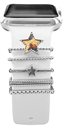 5ST Charms für Apple Watch Armband 41mm 45mm 40mm 44mm 42mm 46mm 38mm Herren/Damen,Diamant+Metall Dekorative Ring Schmuck für iWatch series 10 9 8 7 6 5 4 3 se,Fitbit Versa/sense,Silikon Band Zubehör
