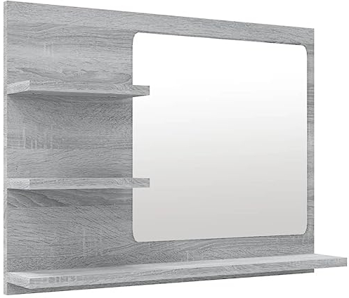 vidaXL Badspiegel, Wandschrank für Badezimmer, Badezimmerspiegel mit 3 Ablagen, Spiegel Schminkspiegel Bad Badmöbel, Grau Sonoma Holzwerkstoff