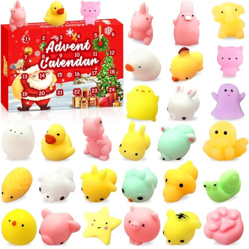 Adventskalender 2024 Kinder, 24 Squeeze Spielzeug, Squishy Adventskalender 2024, Weihnachts Adventskalender, Spielzeug für Adventskalender, Stressabbau und Anti Angst Spielzeug, Tierspielzeug