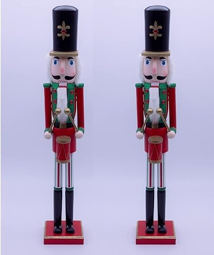 Marco Paul 70cm Red Nutcracker Soldier Statue Pair - Hand-painted Christmas Decor, Large Wooden Toy for Indoor Xmas Decorations