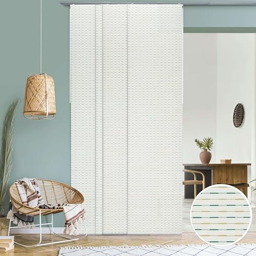 GoDear Design Adjustable Sliding Panel Track Room Dividers 45.8- 86 W x 96 H, Extendable Vertical Blinds for Sliding Glass Doors Windows Wall Partitions, Trimmable Fabric Panel Curtains, Serenity