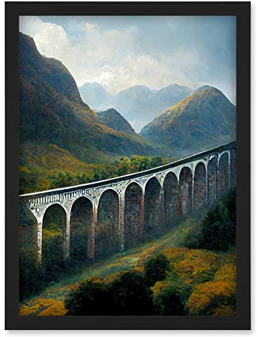 Doppelganger33 LTD Glenfinnan Viaduct Scotland Train Journey Artwork Framed Wall Art Print A4