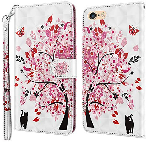 GLANDOTU Case for iPhone 5 /5s /SE 2016(Not for 2020),Flip Wallet PU Leather Cover with Magnetic Button, Standing Function Full-Body Protective for iPhone 5 /5s /SE 2016 Phone Cases-Tree Cat
