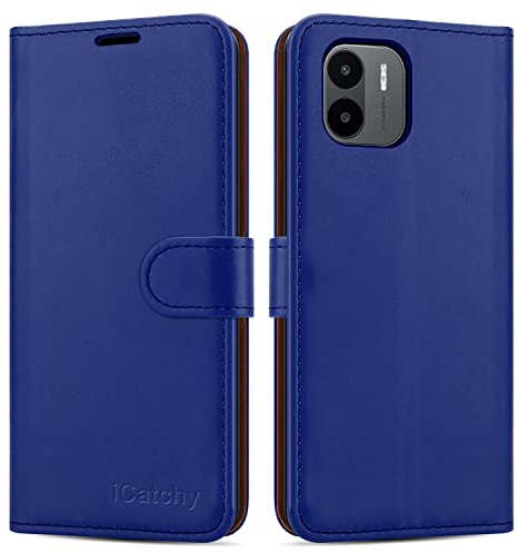 iCatchy for Xiaomi Redmi A1 Case Leather Wallet Book Flip Folio cover with Card Slots and Kickstand View for Xiaomi Redmi A1 Phone (Blue)