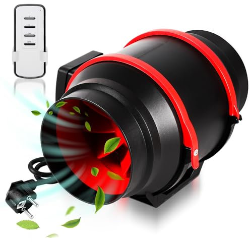 Randaco Ventilatore tubolare da 150 mm con telecomando, regolatore a 2 marce, ventilatore in linea da 540 m³/h, per bagno, serra, tenda da giardino, garage (1 pezzo)