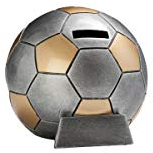 eberin · Fussball-Pokal, Resin-Fußball Spardose, Silber mit Gold, mit Wunschtext, Größe 13 cm