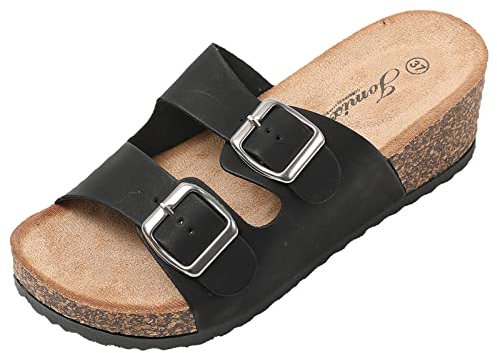 JOMIX Sandales Femme Mules Femmes Compensé Chaussons d'été Tongs Femme Claquette à Talon Confortables pour Maison Piscine Plage (Noir, 36)