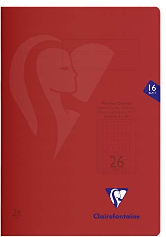 Clairefontaine 333226C - Packung mit 25 Heften S´coolbook, ideal für die Schule, DIN A4, 16 Blatt, 90g, Lineatur 26 kariert mit Rand, Umschlag aus PP, Rot, 1 Pack