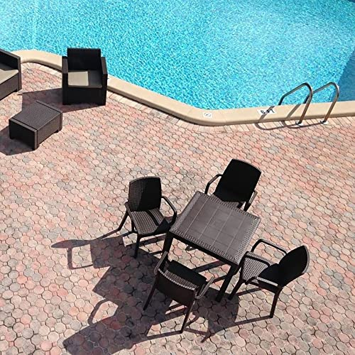 Dmora - Tisch im Freien Marte, Fester quadratischer Regal, Mehrzweck-Gartentisch mit Rattan-Effekt, 100% Made in Italy, 80x80h74 cm, Braun