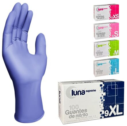 MUNTRADE Guantes Nitrilo 100 unidades | Guantes de Nitrilo Sin Polvo, Sin Látex, Guantes Desechables (XL, Violeta)
