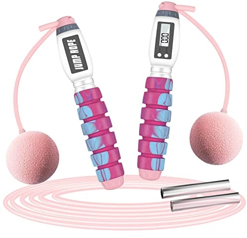 VINSOC Springseil mit Zähler, Speed Rope Springseil Erwachsene mit Kalorienzähler zum Abnehmen, Längenverstellbares Seil für Männer, Frauen und Kinder - Rosa Schaumstoffgriff