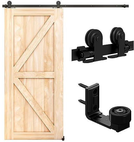 LTIYITL 203CM (6.6FT) Herraje para Puerta Corredera Kit de Accesorios para Puertas Correderas, Contiene Guía de suelo ajustable