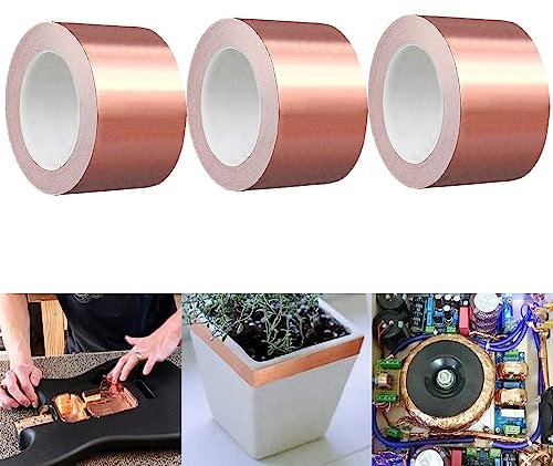 SKYPRO Lot de 3 rouleaux de ruban adhésif double face conducteur en cuivre pour protection contre les limaces et les escargots - Pour protection contre les interférences électromagnétiques, les
