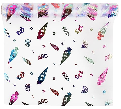 Tischläufer für Schuleinführung Schulanfang Einschulung Deko mit Zuckertüten 123 ABC Motiv Schule - 300 cm x 29 cm