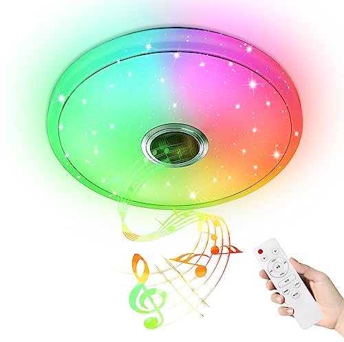NAIZY Deckenlampe 36W LED Deckenleuchte Flach RGB Dimmbar mit Fernsteuerung oder i-link APP-Steuerung Lampe Decke Einstellbare Deckenleuchten Sternenhimmel inkl. Bluetooth Lautsprecher