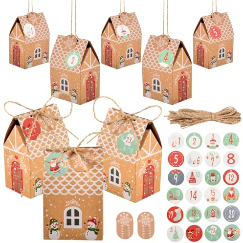 Adventskalender zum Befüllen, 24 Stück DIY Weihnachtsgeschenktüte Weihnachtskalender Weihnachten Geschenksäckchen basteln füllung Advendstüten Selber Weihnachtssäckchen mit 1-24 Aufkleber Kinder