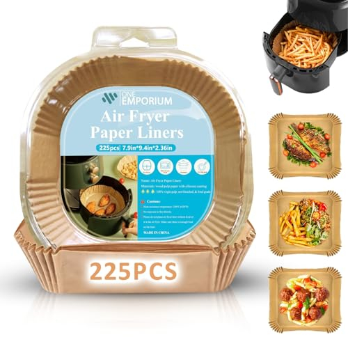 ONE Emporium Ninja Air Fryer Liners, Pack of 225 Air Fryer Baking Trays Reusable Parchment Papers, Greaseproof Paper for Air Fryer - Compatible with Ninja, Tower, Cosori (225, 7.9 inches)