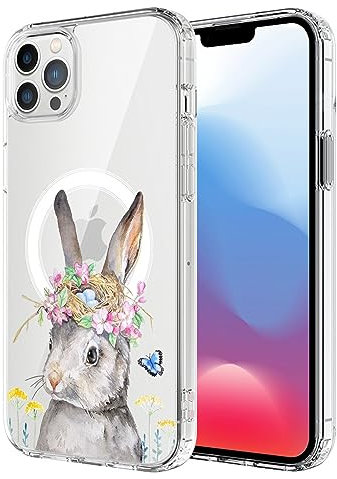 UNNKINE Magnetische Schutzhülle für iPhone 14 Pro, kompatibel mit MagSafe kabelloses Laden, niedliches Hasen-Design, stoßfest, kratzfest, Abdeckung für Männer und Frauen (transparent) für iPhone 14