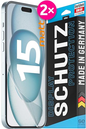 2x se® 3D SCHUTZFOLIE Entspiegelt für Apple iPhone 15,Anti-Staub, 100% Fingerabdruck & FaceID kompatibel, einfache blasenfreie Installation, Ultra-Klar, Stoß-Kratzfest, aus Deutschland