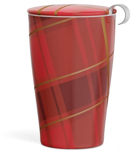 Tea Forte Warming Joy Kati Tasse, Keramik-Tee-Ei mit Korb und Deckel, doppelwandiger Becher mit Edelstahl-Teesieb, 340 ml