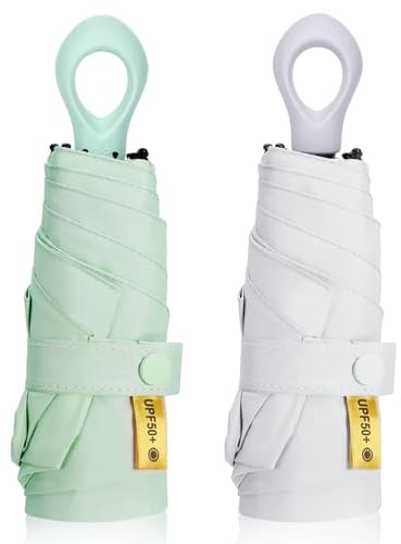 Utensilsto 2 Stück Faltender Regenschirm Klein, Ultraleichter Regenschirm Mini, Sonnenschutz Kleiner Regenschirm Kinder Schulranzen Sturmfest UV Schutz Taschenschirm für Herren und Damen
