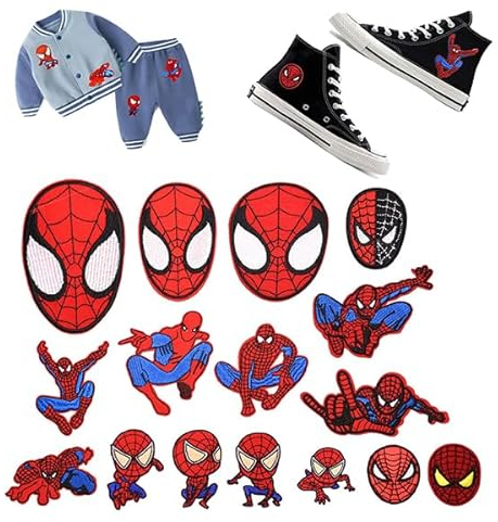 Sylbx 16 Stück Aufnäher Zum Aufbügeln, Spider Patches für Kinder, Gestickter Aufnäher für Textilien, Jacken, Rucksäcke, Jeans