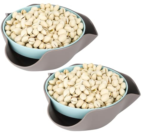 Cuenco de pistacho de doble plato, práctico diseño de dos niveles, plato de servir con pedestal de doble fiesta, plato de aperitivos, platos para servir frutos secos, almacenamiento para semillas de