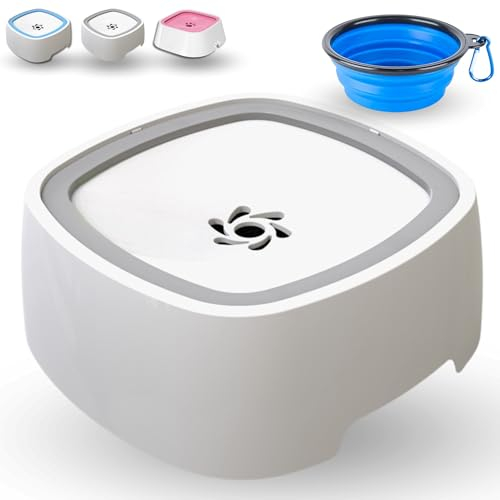 MandA® GAMELLE Anti eclaboussure Chien. Abreuvoir Eau Chat Anti renversemen. Portable. Niveau d'eau réglable. Bol Pliable Gratuit. 1,5L. Blanc et Gris