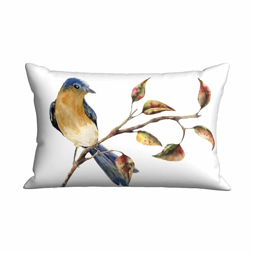Toimpea Dekorativer Kissenbezug mit Rotkehlchen-Motiv für Couch, Sofa, Aquarell, Vogel, sitzender Baum, Ast, Herbst, rote gelbe Blätter, Kissenbezug für Schlafzimmer, Wohnzimmer, Auto, Hotel, 50,8 x