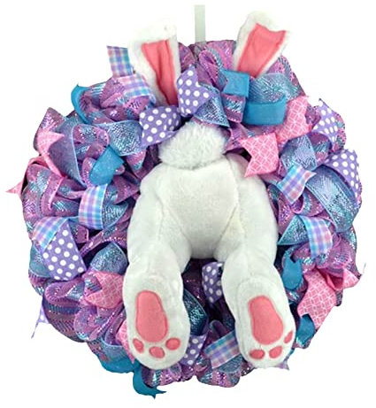 Osterkranz mit Hase Hintern Ohren, Ostern Kranz mit Hase Frühlingskranz Osterkranz Tür Willkommenskarte Türkranz an Der Haustür Verziert Beleuchtet Deko Frühling Osterhasen Wreath (E-013, One Size)