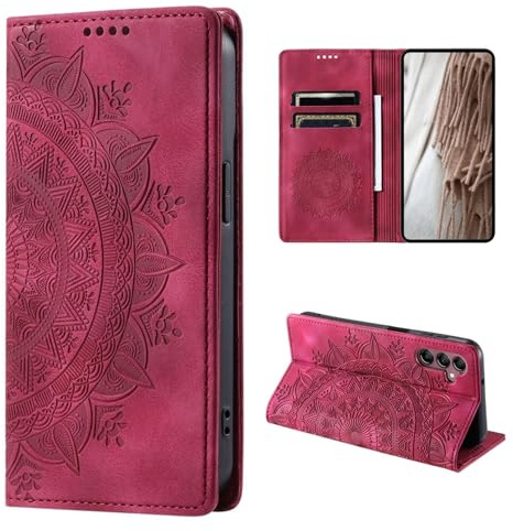 CoverKingz Handyhülle für Samsung Galaxy S23 FE - Handytasche mit Kartenfach Schutzhülle Cover - Handy Hülle klappbar Motiv Mandala Rot