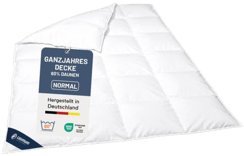 casimum Ganzjahres Daunendecke 155x200 cm, Ganzjahresdecke, 60% Daunen | 710g Füllgewicht, DOWNPASS, Made in Germany, NOMITE für Allergiker, OEKO-TEX, Bezug 100 % Baumwolle, Kassettendecke