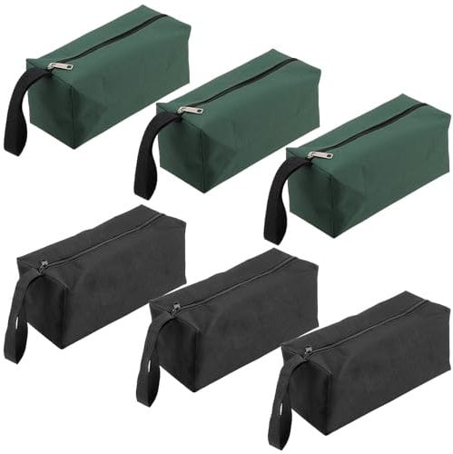 UNGFEI 6 PCS 25cm Black Green Tool Pouch, Multipurpose Canvas Zipper Tool Bag with Hanging Loop for Pliers Wrench Screwdriver