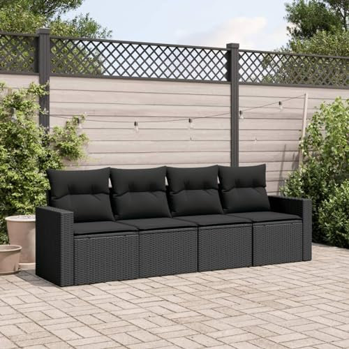 Festnight Gartensofa mit Stauraum Rattan Sofa 4 Sitzer Lounge Sofa Outdoor Sitzecke Balkon Sofa Rattansofa Balkon Lounge Klein Couch Gartenlounge Polyrattan Balkonmöbel Gartenmöbel