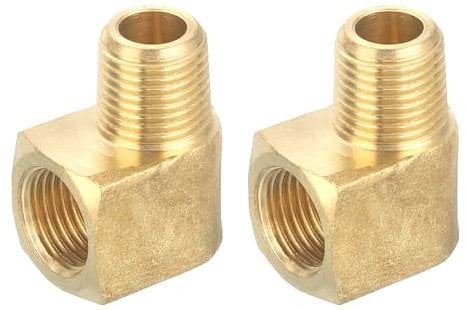 QUARKZMAN Raccordo per Tubo Ottone 90 Gradi Barstock Street Gomito 1/8 Npt Connettore per Tubo per Gas, Aria, Olio, Propano, 2pz