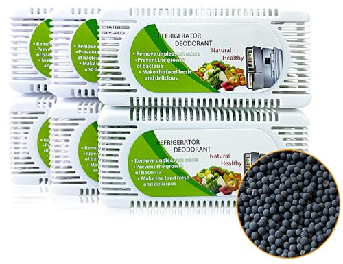 6 Pack Fridge Deodorizer, Refrigerator and Freezer Deodorizer Odor Eliminator Reusable, Unscented Activated Carbon Odor Absorber and Moisture for Freezers, Coolers, Closet and Trash Can
