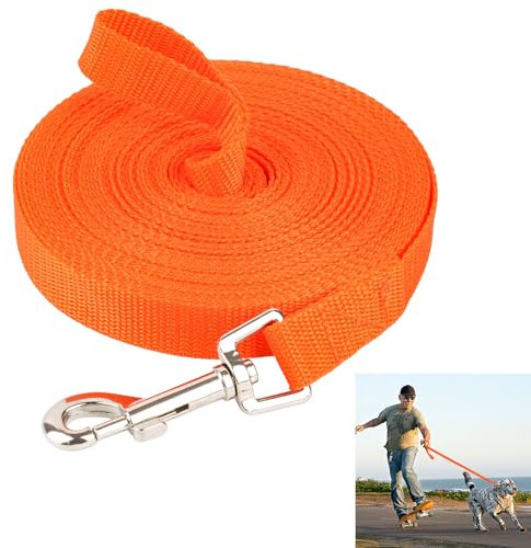 Schleppleine 10m für Hunde,Lange Hundeleine für Training und Outdoor,Ausbildungsleine für Kleine bis Große Hunde,Robuste Nylon Hundeleine mit Handschlaufe und D-Karabiner (Orange)
