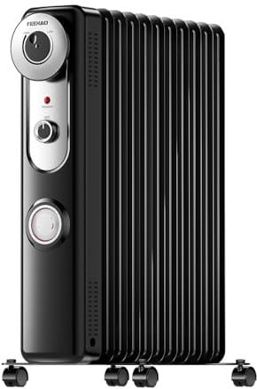 Oil Filled Radiator 11 Fins Portable, 2500W Silent Electric Heaters for Home Low Energy,Plug in Radiator with 24H Timer, 3 Heat Settings,Adjustable Thermostat,Overheat & Tip-Over Protection-Black