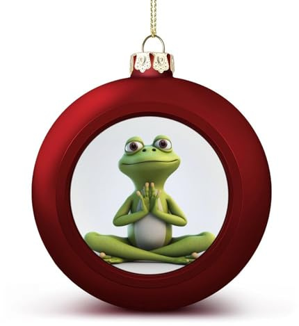 Interessante Weihnachtskugel-Dekorationen, wunderschön, lustiger Frosch, der Yoga macht, bedruckte Dekorationen, Urlaubsparty, Heimdekoration, Weihnachtskugel-Dekorationen, hängende Anhänger