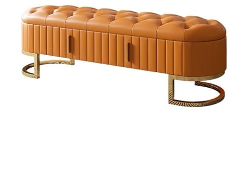 Ledersofa für Schlafzimmer mit modernem Design, Schuhregal und Aufbewahrungsschublade (Orange, 1,8 m)