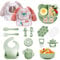 Bizcasa Coffret Repas Bebe 14 pièces, Vaisselle Antiderapant pour Bébé Set Silicone avec Ventouse Assiette Bol Tasse et Bavoir, Sans BPA, Enfant Set Couverts Vaisselle Pour Sevrage Manger (Vert)