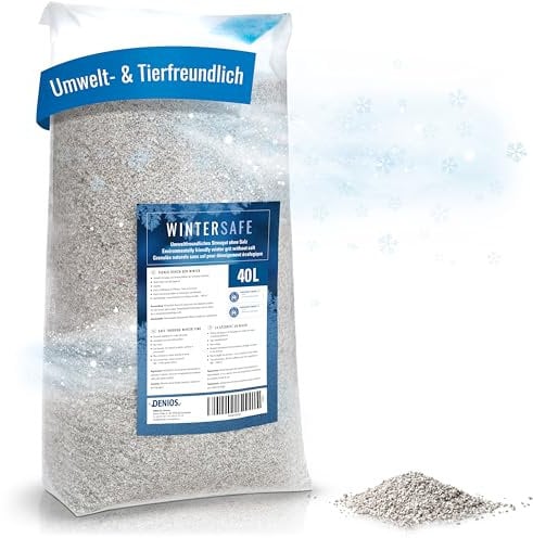 DENIOS Premium Umweltfreundliches Streukies– Besser als Streusalz, Effektiv & Haustierfreundlich – 40 L Lava-Streugut Sack für den professionellen Winterdienst – Rutschfest, Schnell & Zuverlässig