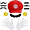Scinzene Mario Kostüm Set: Mütze, Handschuhe, Bart & Knöpfe - Fasching, Cosplay & Halloween für Erwachsene & Kinder