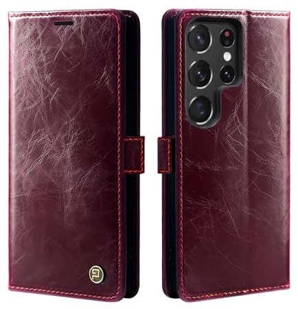 phase9 Handyhülle für Samsung Galaxy S23 Ultra Klapphülle Magnetverschluss RFID-Schutz Kartenfächer Geldfach Standfunktion Vintage Schutzhülle Weinrot