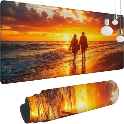 Playa Pareja Alfombrilla Raton XXL 600x300x3mm Ordenador Grande Gaming Mouse Pad, Desk Mat para Jugadores, lavable Base Antideslizante de Caucho Natural, Accesorios Escritorio Decoración, Regalo y-413