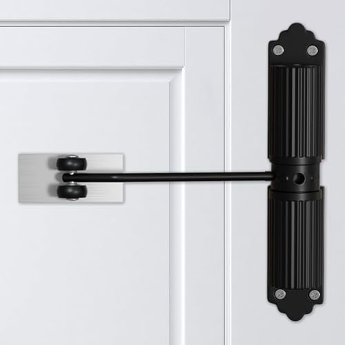 Automatischer Türschließer,Ohne Bohren,Türschließer einstellbare Schließkraft,automatischer Türschließer für leichte Innentüren Mit 4 Schrauben Und Einstellhebel, für zimmertür, Büro (Schwarz)