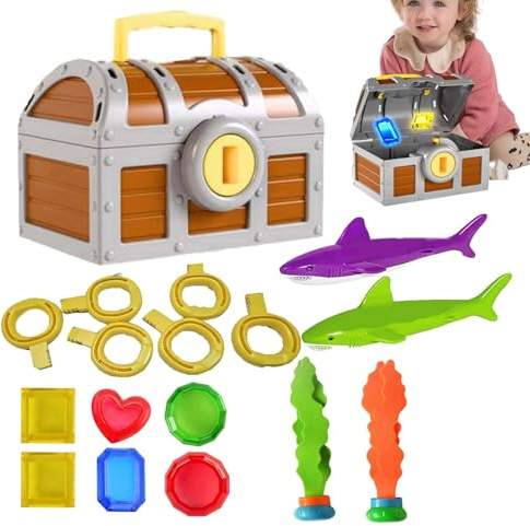 Générique Jeux De Plongée pour Piscine,Coffre au Trésor Géant pour Jeu Aquatique | Grande Boîte À Trésor avec Accessoires Ludiques pour Entraînement À La Natation Et Bébés
