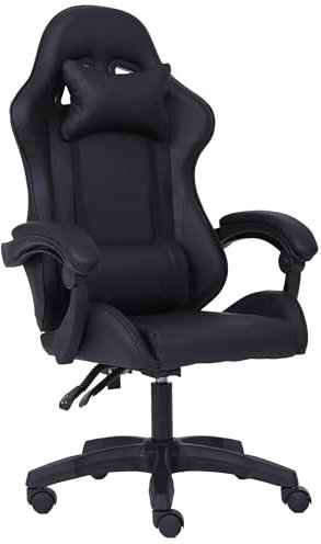 Millhouse Sport Desk Chair, Adjustable Office Gaming Racing Chair with Lumbar and Head Pillow, X3577 - Black-Blk
