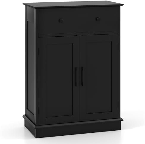 GIANTEX Armoire de Salle de Bain, 2 Tiroirs, 2 Portes, Étagère Réglable, Commode Salle de Bain, Dispositif Anti-Basculement, Meuble de Rangement Indépendant pour Salon, Chambre, Entrée (Noir)