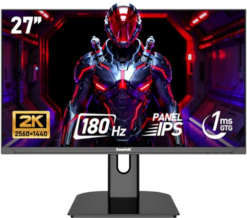 Gawfolk 27 inch 2K QHD(2560×1440) PC Screen, 180Hz Gaming Monitors, 1ms Without Bezel, AdaptiveSync,100% sRGB, 178° Wide Viewing Angle, HDMI2.0、DisplayPort, 75 * 75MM Wall Mount Compatible - Black